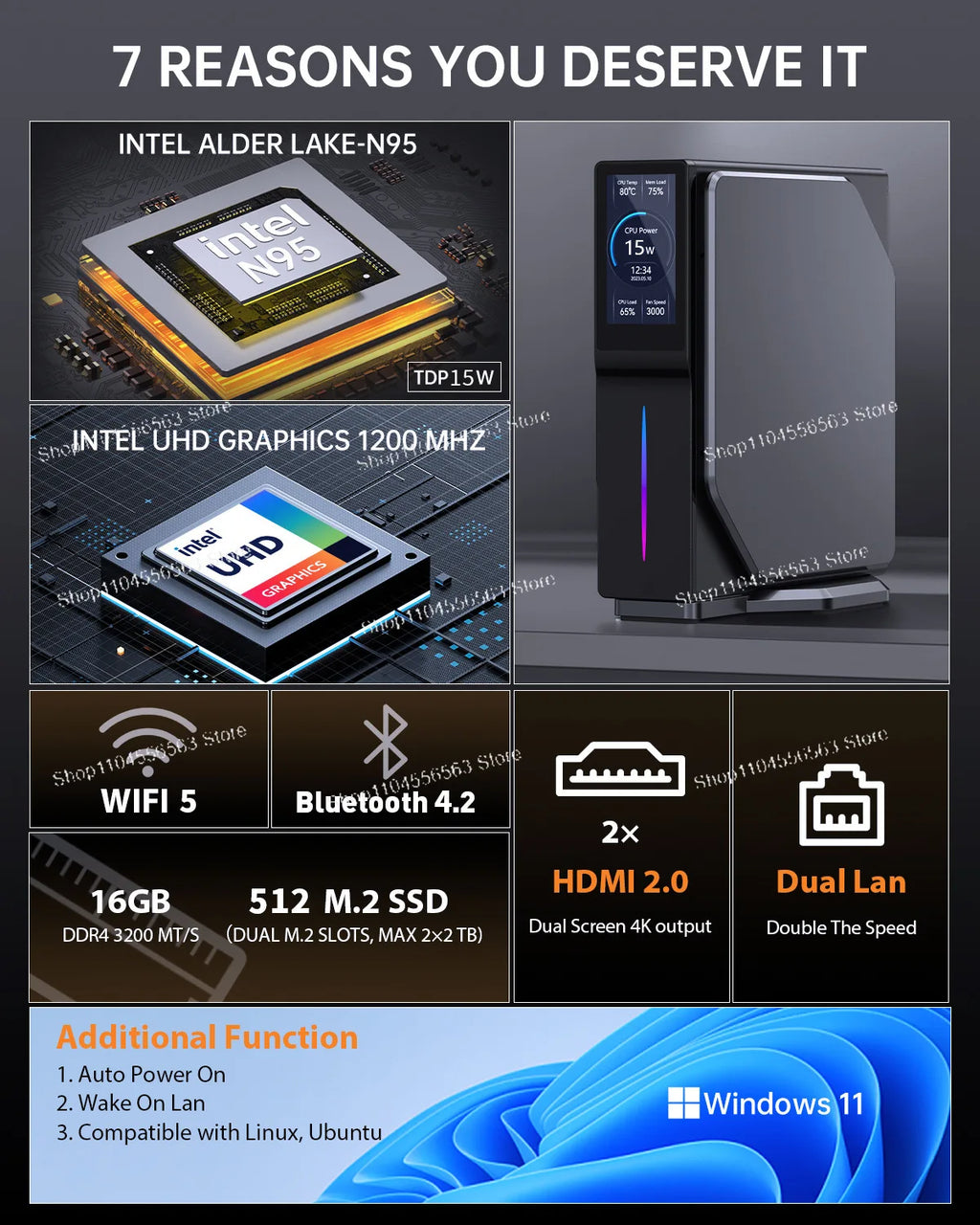 New mini host win11 dual network port DDR4 office home PC