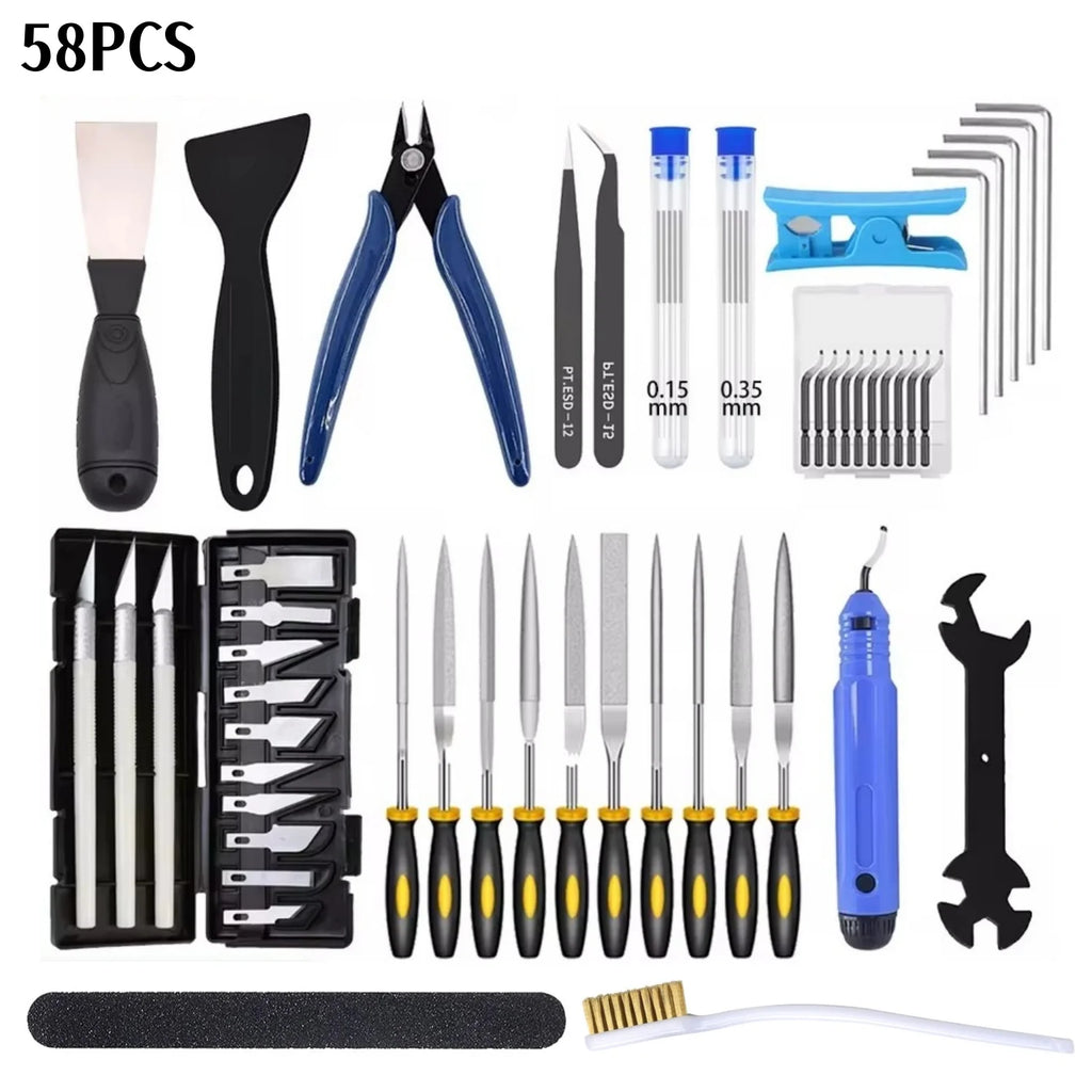 3D Printer Tool Kit for FDM/SLA – Nozzle Cleaner, Scraper, Tweezers, File & Engraving Tools for Maintenance