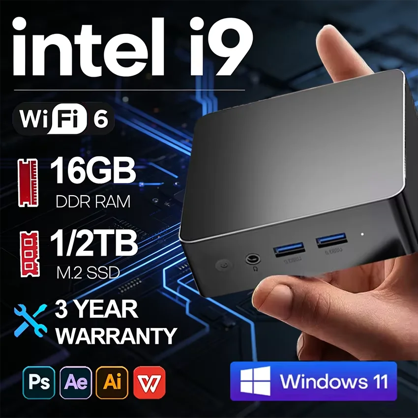New 2026 MINI PC Windows 11 Pro Core i9 10980HK 32GB RAM 1TB 2TB SSD WIFI 6 BT5.2 4K HD Mini Gaming Office Study Pc