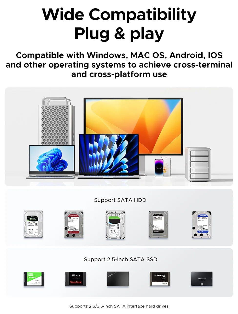 ORICO 4/5 Bay 10Gbps SATA HDD Docking Station SSD Enclosure 2.5"3.5"Hard Drive External Case USB 3.2 Type C HD House Daisy Chain