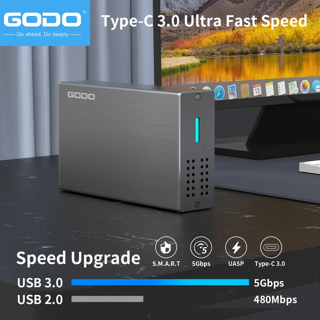 GODO 2.5" SATA Dual Bay RAID Hard Drive Enclosure USB3.0 SSD HDD External Array Box Support RAID/JBOD Disk Array Enclosure