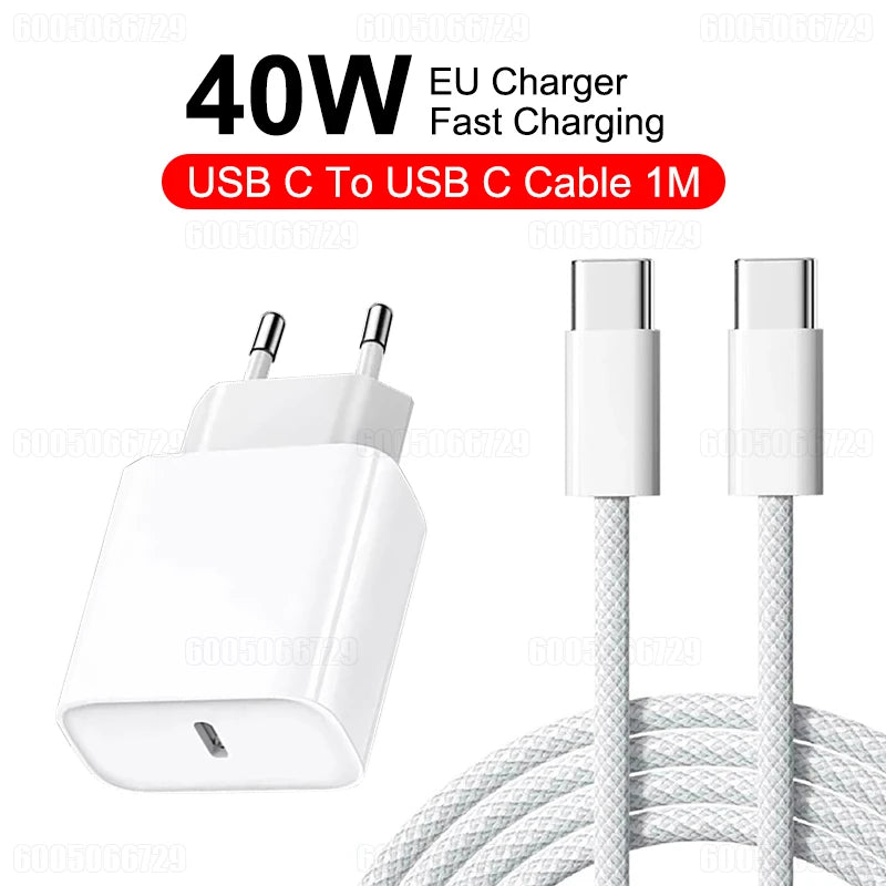 Original 40W PD Fast Charger for iPhone 17 Pro Max Air 15 16 Plus 14 13 12 11 XS Max XR Quick Charging Cable USB C Power Adapter