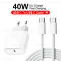 Original 40W PD Fast Charger for iPhone 17 Pro Max Air 15 16 Plus 14 13 12 11 XS Max XR Quick Charging Cable USB C Power Adapter